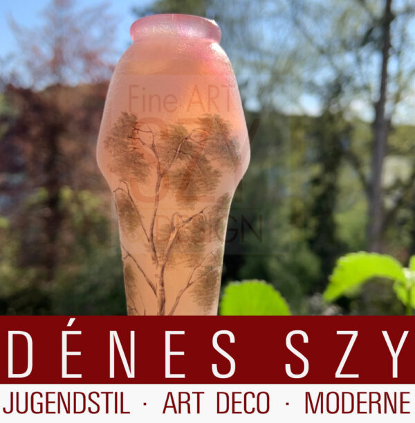 Vaso Art Nouveau con paesaggio primaverile, inizio primavera, Daum Frères Nancy, Francia intorno al 1900, firmato Daum Nancy con Croce di Lorena
