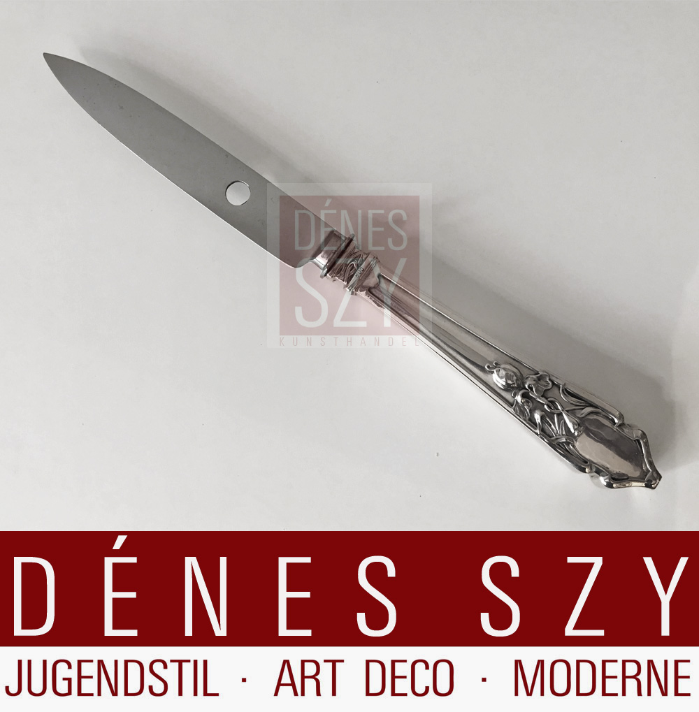 Set von 6 Meeresfruechte Messern Jugendstil Silber Besteck