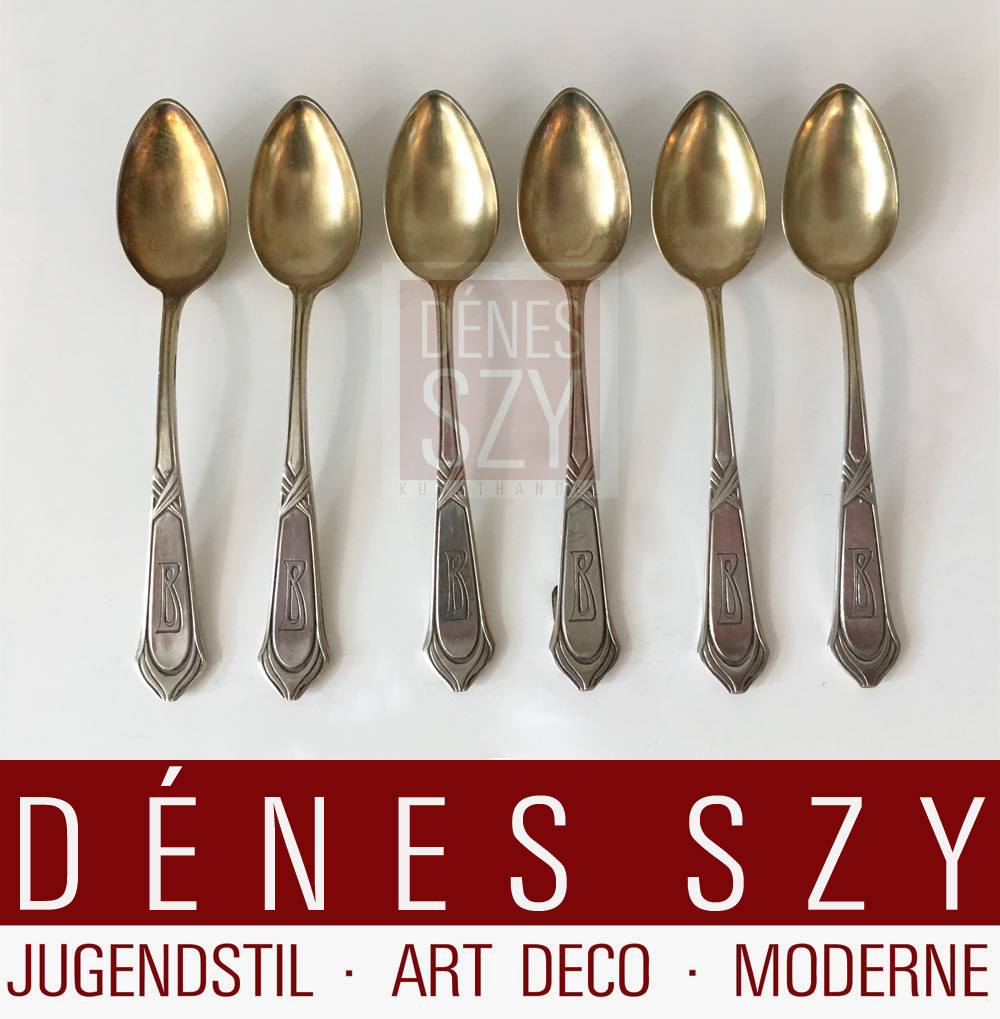 Jugendstil Silber Sechsersatz Mokkaloeffel Kreuzband Carl Zeller 1901