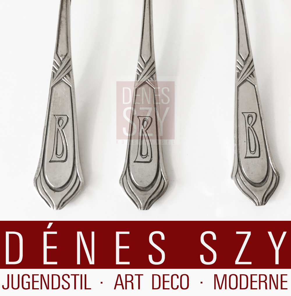Jugendstil Silber Sechsersatz Mokkaloeffel Kreuzband Carl Zeller 1901