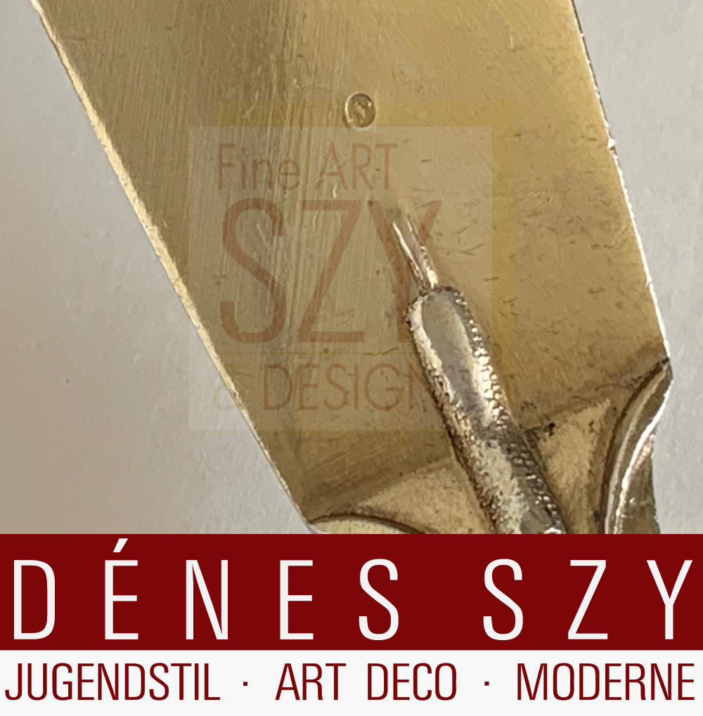 Posate di pesce Art Nouveau modello #6347, per 12 persone + posate da service, 26 pezzi, Peter Bruckmann Heilbronn, Germania ca 1900, argento 800, parzialmente dorato