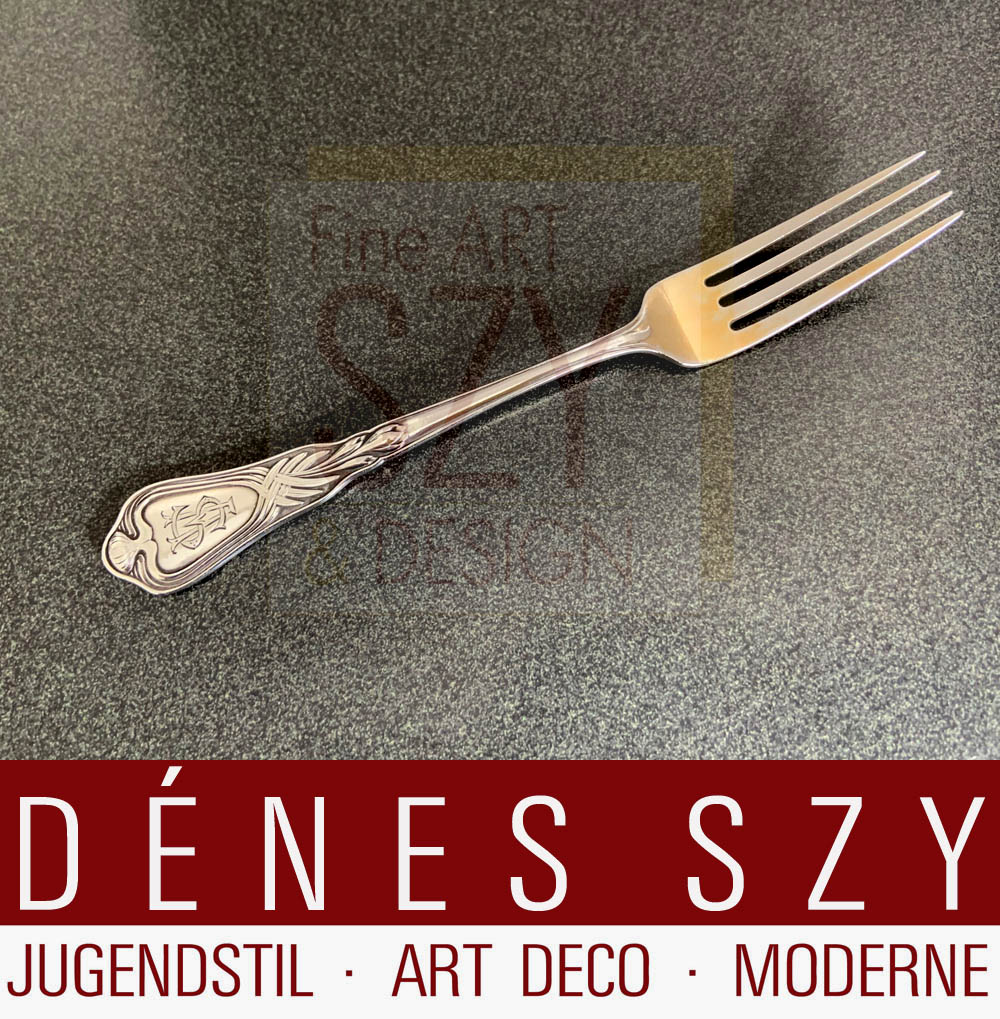 Forchetta da frutta in argento Art Nouveau, Motivo: croco autunnale, Design: Heinrich Vogeler circa 1902, Esecuzione: Argenteria M. H. Wilkens and Sons, Brema 1902 circa, Germania, argento 800