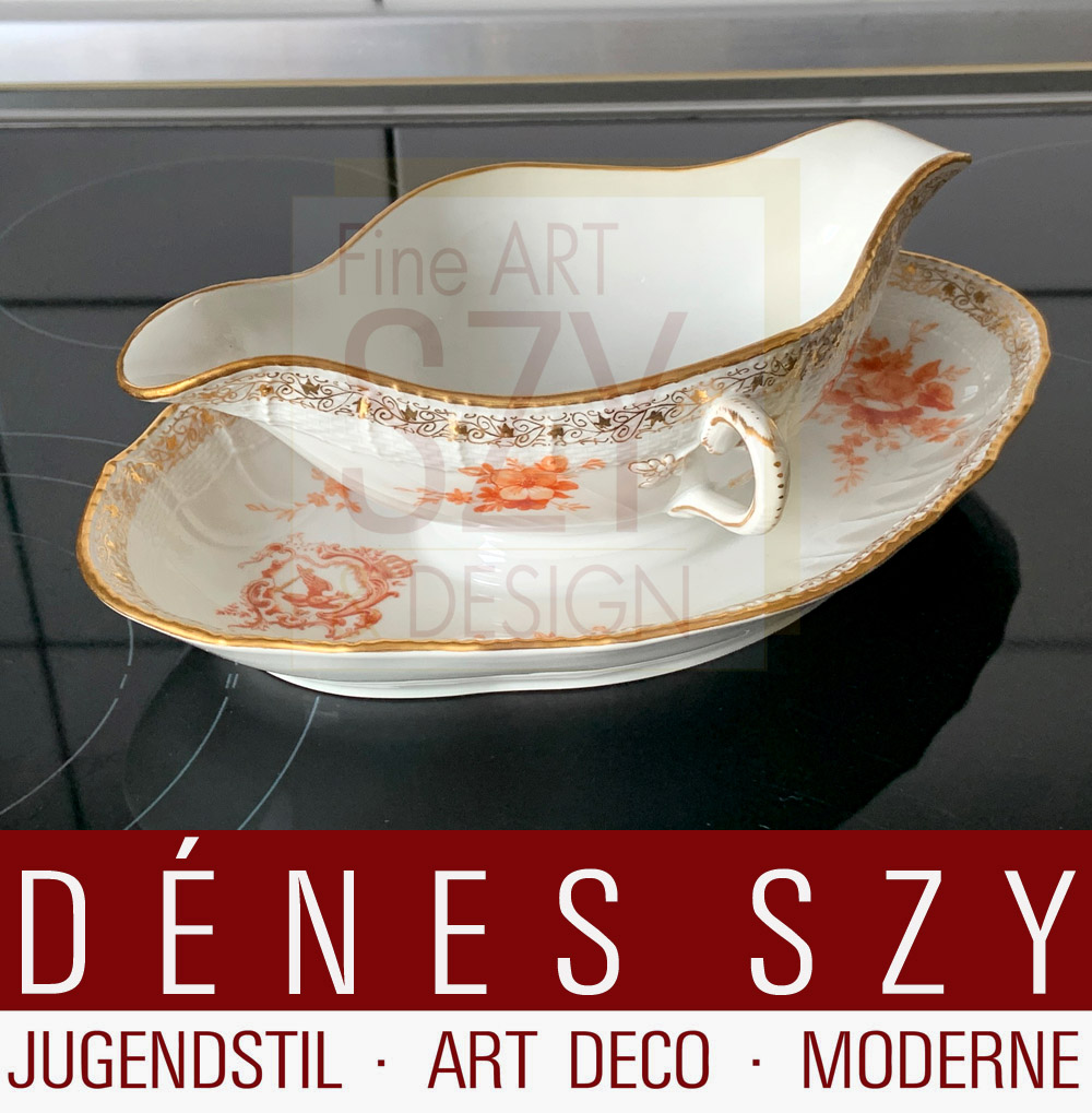 Salsiera con piattino fisso dal servizio da tavola reale prussiano, aquila prussiana con FR per Federico il Grande, Esecuzione: KPM Berlino 1909