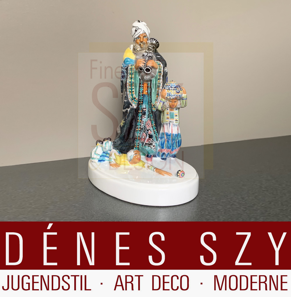 Figura in porcellana Art Nouveau, zampognaro, Figura in porcellana dal corteo indiano, Design: Carl Reschke 1912/13, design del decoro: Getrud Kant circa 1918, Esecuzione: KPM Berlino 1920 (?)