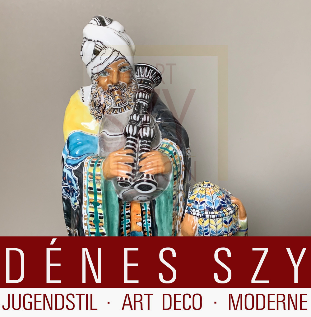 Figura in porcellana Art Nouveau, zampognaro, Figura in porcellana dal corteo indiano, Design: Carl Reschke 1912/13, design del decoro: Getrud Kant circa 1918, Esecuzione: KPM Berlino 1920 (?)