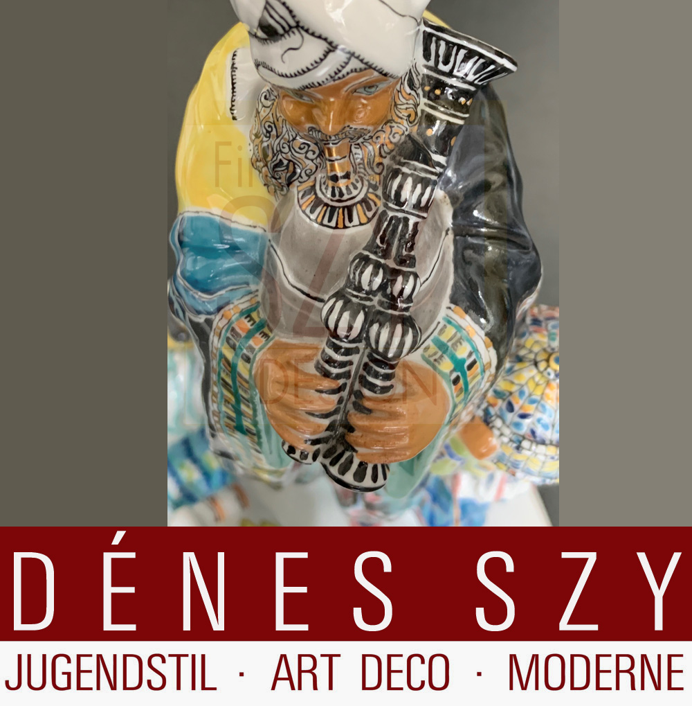 Figura in porcellana Art Nouveau, zampognaro, Figura in porcellana dal corteo indiano, Design: Carl Reschke 1912/13, design del decoro: Getrud Kant circa 1918, Esecuzione: KPM Berlino 1920 (?)