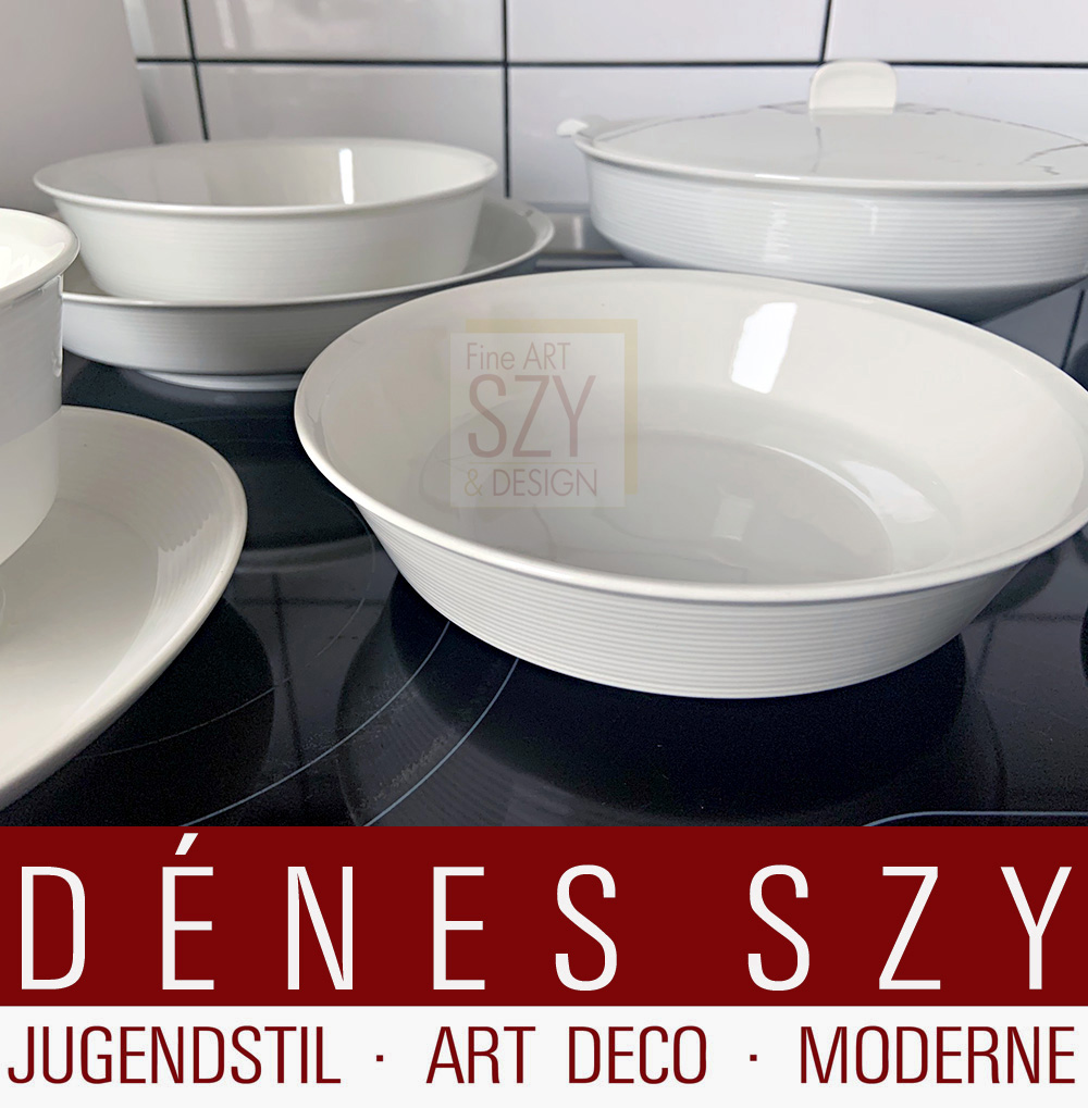 KPM Berlin, Marguerite Friedlaender, Porzellan Speise-, Tafelservice Halle / Muster Burg Giebichenstein in Altweiss