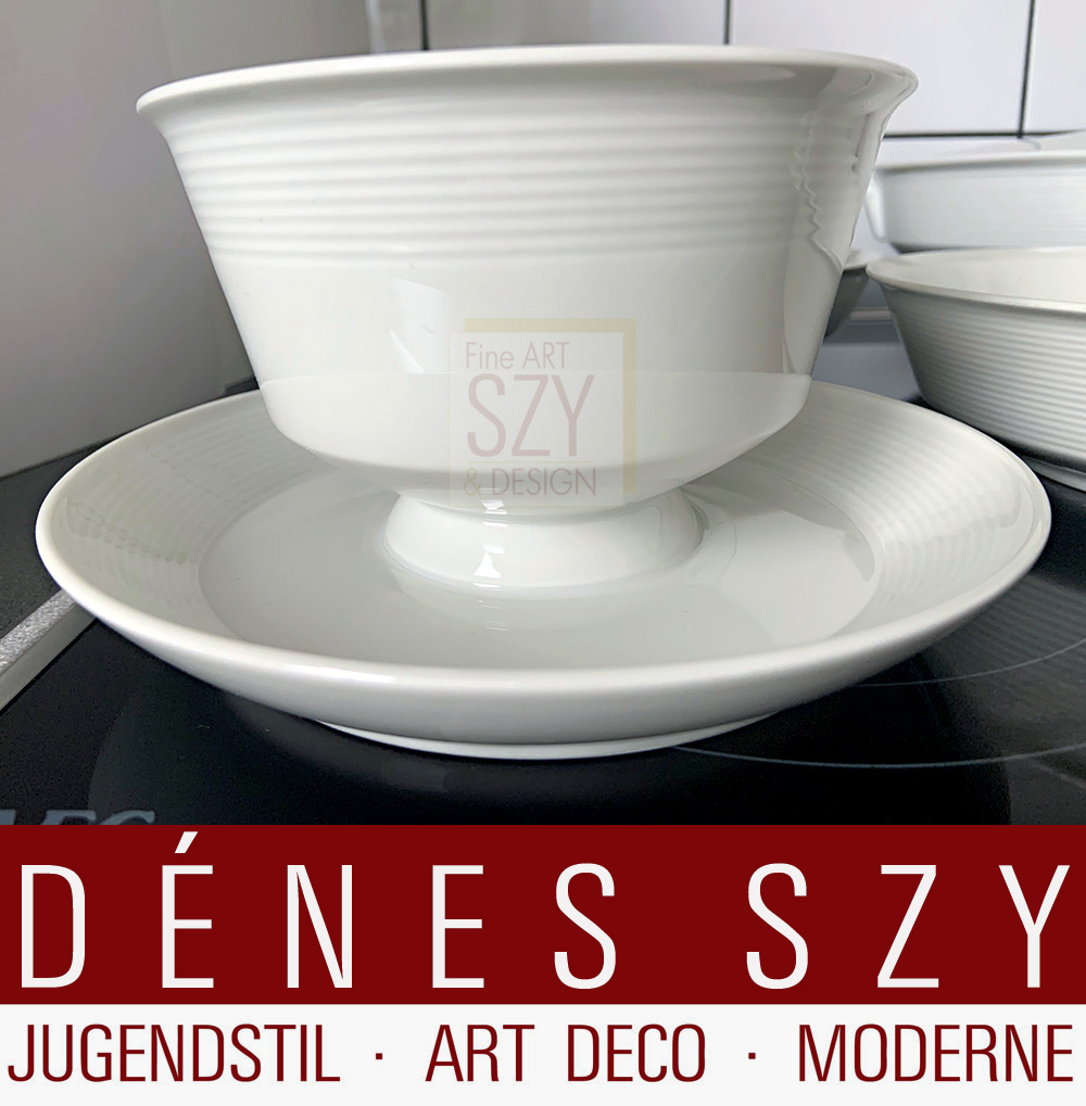 KPM Berlin, Marguerite Friedlaender, Porzellan Speise-, Tafelservice Halle / Muster Burg Giebichenstein in Altweiss