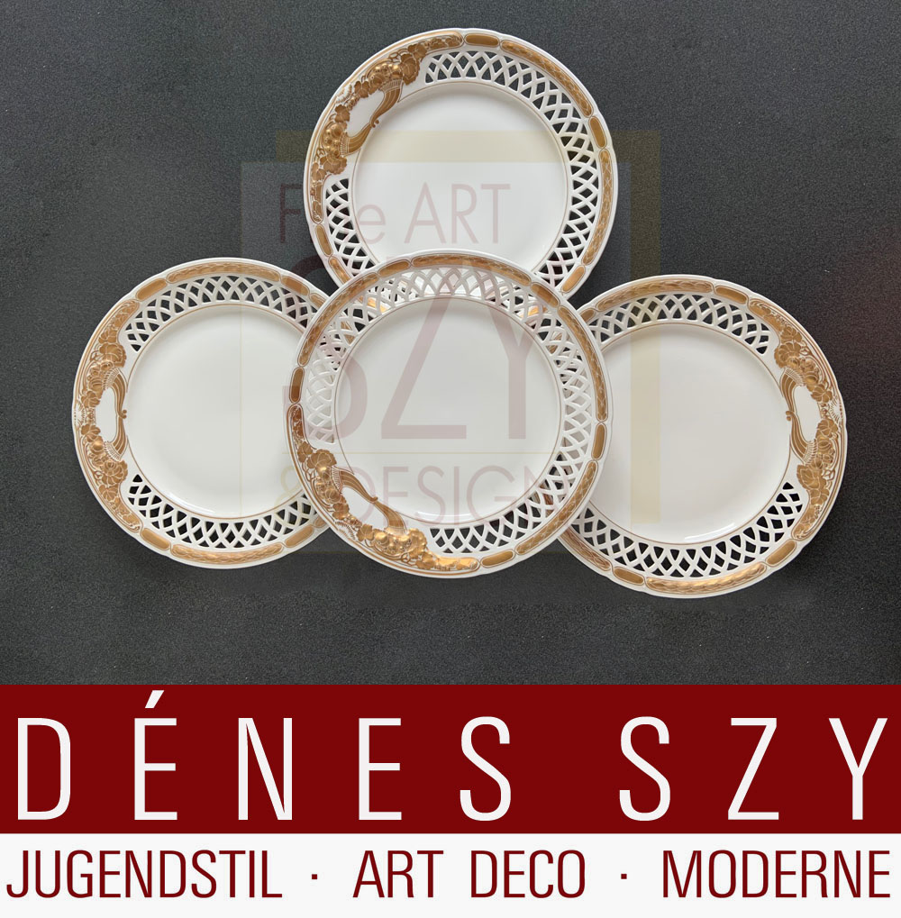 Piatto da dessert con bordo sfondato, dipinto in oro, Design: Theodor H. Schmuz-Baudiss 1912, Modello: Ceres, il servizio Ceres è stato progettato per il 150° anniversario di KPM nel 1913, Esecuzione: Royal KPM Berlin 1914-18, Germania