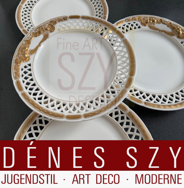 Piatto da dessert con bordo sfondato, dipinto in oro, Design: Theodor H. Schmuz-Baudiss 1912, Modello: Ceres, il servizio Ceres è stato progettato per il 150° anniversario di KPM nel 1913, Esecuzione: Royal KPM Berlin 1914-18, Germania