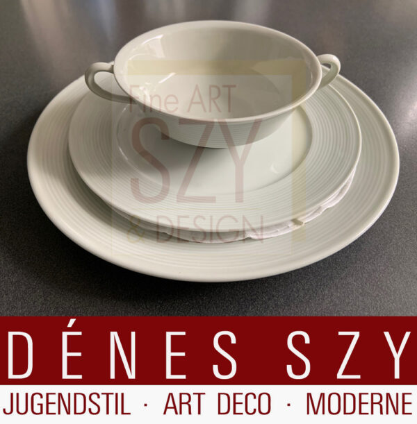 Tazza da brodo del servizio da tavola e da pranzo in porcellana Halle / Burg Giebichenstein a celadon, Design: Marguerite Friedlaender 1930/31, epoca Bauhaus, Esecuzione: KPM Berlin, Germania