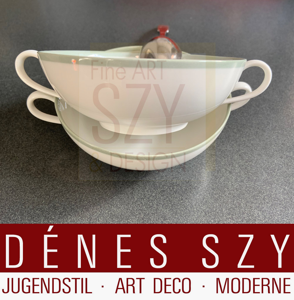 Tazza da minestra, Motivo: Urbino con bordo celadon, Design: Trude Petri 1931, Esecuzione: KPM Berlino, Germania dal 1931