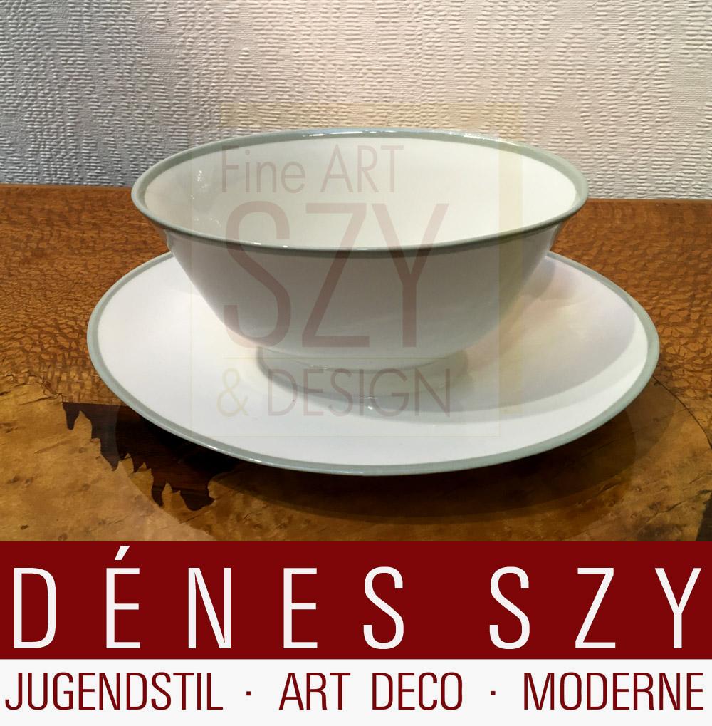 Salsiera ovale con piattino fisso, Motivo: Neuberlin, da abbinare a Urbino con bordo celadon, Design: Trude Petri 1931, Esecuzione: KPM Berlin 1938