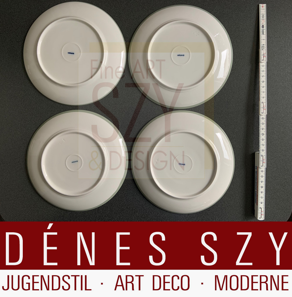 Piatto da dessert, Modello: Urbino con bordo celadon, Esecuzione: KPM Berlino 1950, Germania, epoca Bauhaus