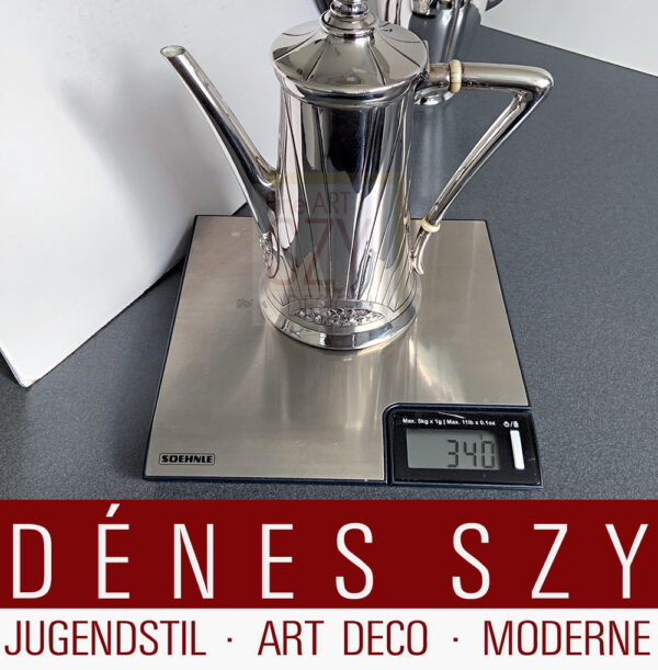 Secessionist mocha, coffee pot with diana head hallmark for 800 silver, Vienna 1900, Mz.:AB Symbolism