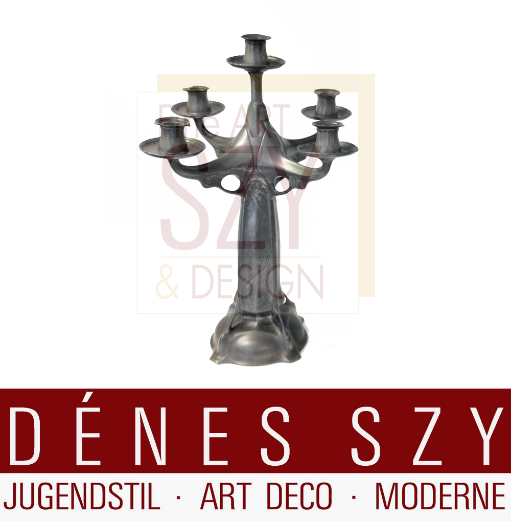 chandelier à 5 lumières, Kayserzinn, étain Art Nouveau
