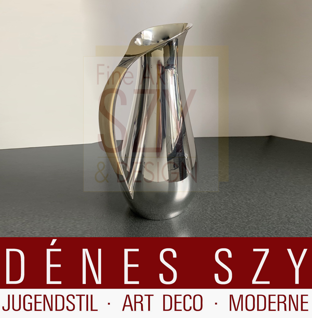 Brocca in argento dal design moderno, brocca da vino Design: Horst Heeren 1961, Esecuzione: Koch e Bergfeld, Brema, Germania anni '80, Argento 925