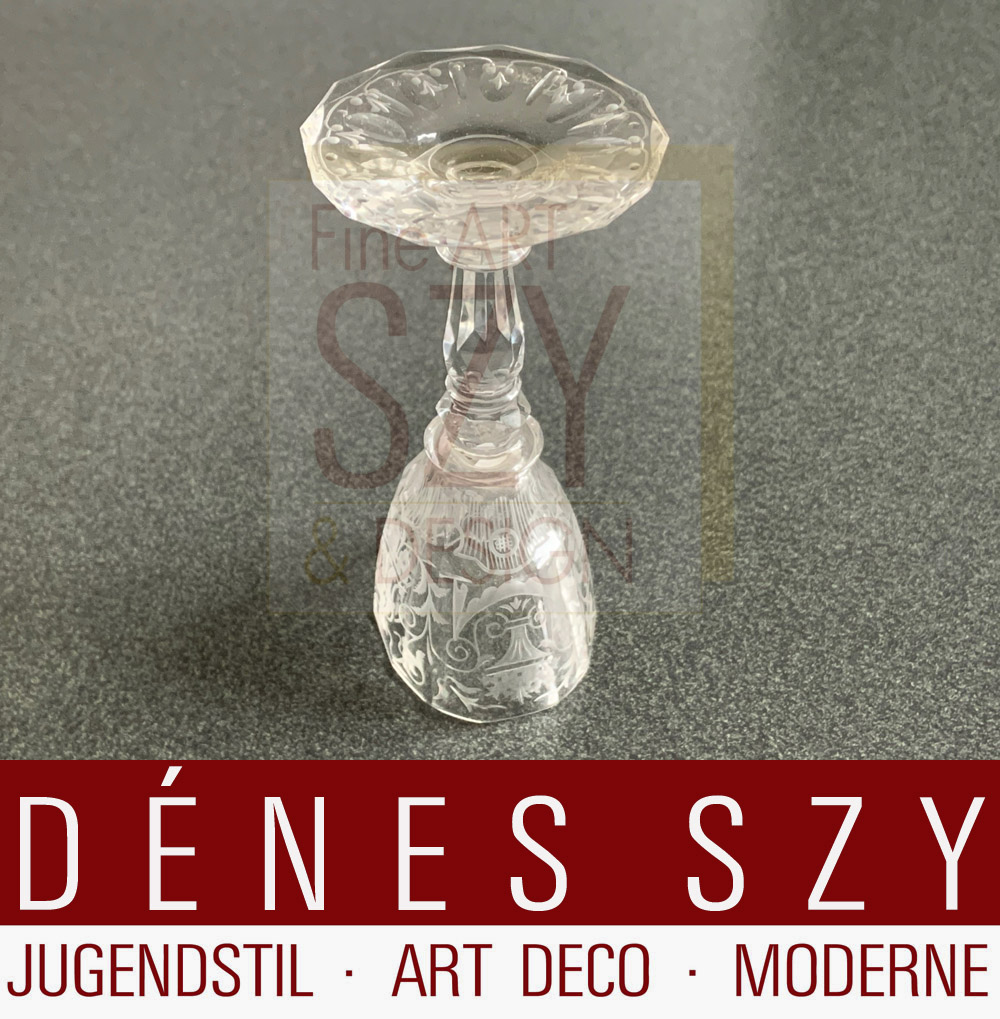 Lobmeyr bicchiere da liquore in vetro cristallo inciso 1910 Maria Theresia