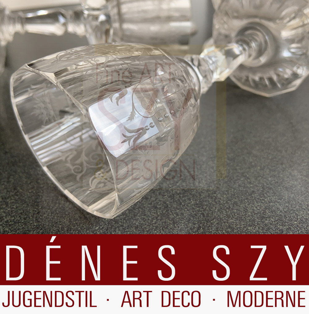 Set: sei bicchieri da vino della serie “Maria Theresia”, Design: Stefan Rath 1910, Esecuzione: Josef Lobmeyr Glasmanufaktur, Wien - Vienna, Österreich / Austria, Bicchieri in cristallo, inciso e firmato