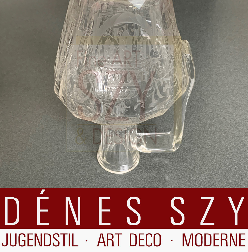 Caraffa per vino, acqua, succo con manico della serie “Maria Theresia”, Design: Stefan Rath 1910, Esecuzione: Josef Lobmeyr Glasmanufaktur, Wien - Vienna, Österreich / Austria, Bicchiere in cristallo, inciso e firmato sul manico sottostante