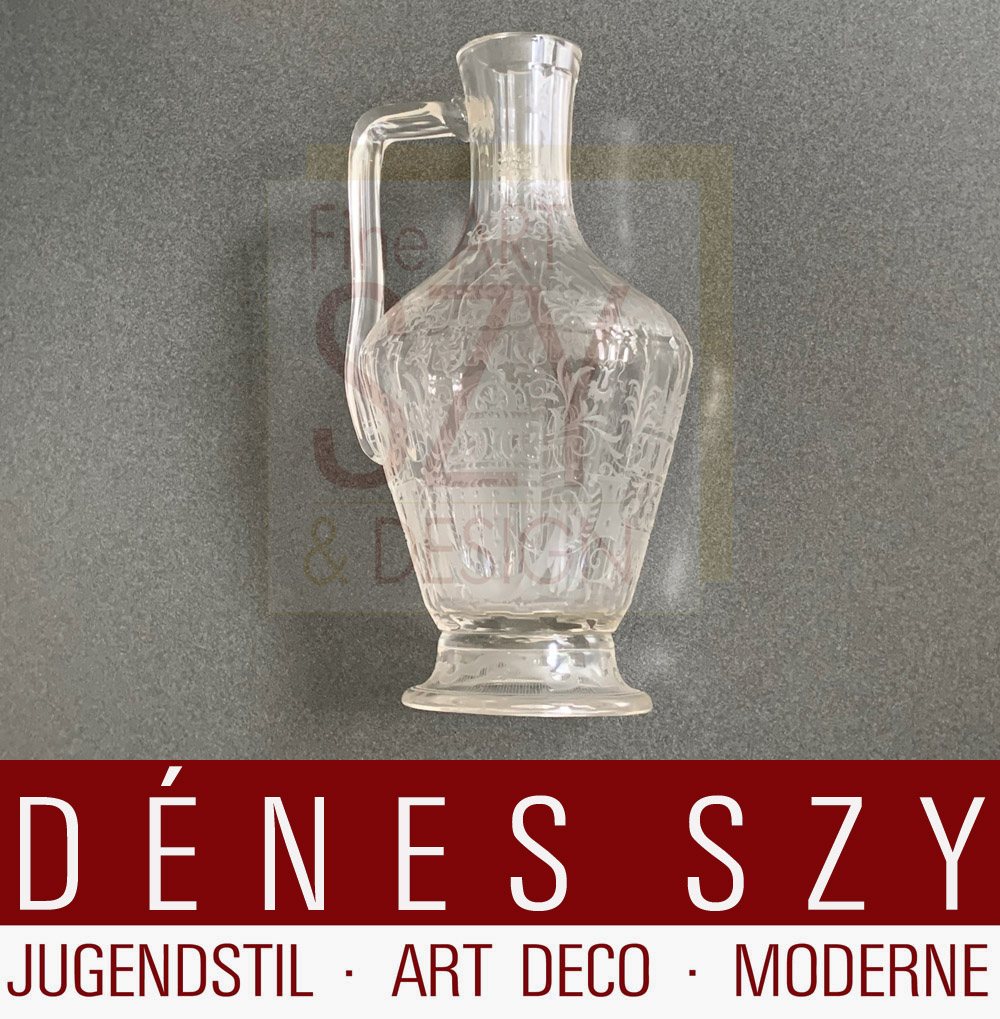 Caraffa per vino, acqua, succo con manico della serie “Maria Theresia”, Design: Stefan Rath 1910, Esecuzione: Josef Lobmeyr Glasmanufaktur, Wien - Vienna, Österreich / Austria, Bicchiere in cristallo, inciso e firmato sul manico sottostante