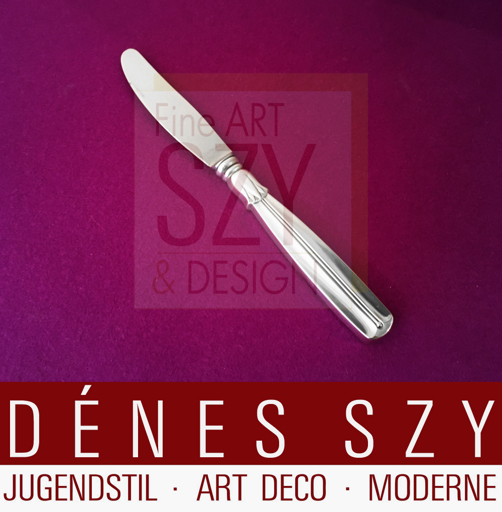 Coltello da dessert, Posate di design moderno di metà secolo, Modello LOTUS, Esecuzione W. & S. SORENSEN, Danimarca, 1950 circa, argento Sterling 925