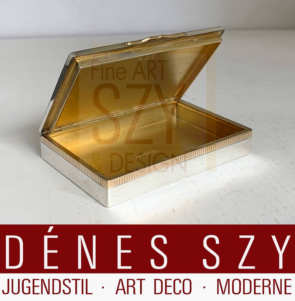 Scatola inglese di lusso in argento con oro, Esecuzione: Clark, 20 Old Bond Street, Londra 1902, Inghilterra, argento sterling 925, oro, Marchio del produttore AC per Alfred Clark