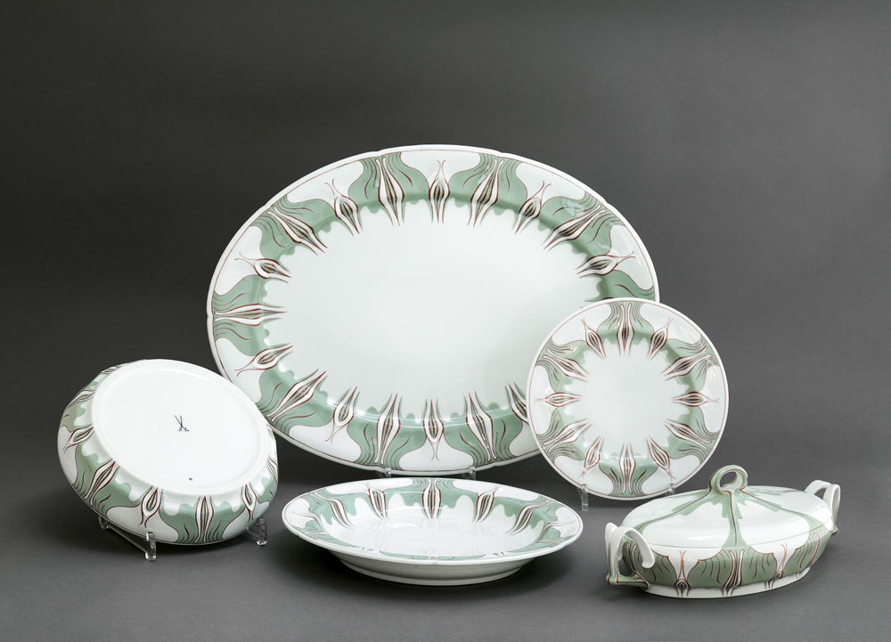 Meissen 1900 Jugendstil Fischplatte Krokusmuster Hentschel – Bild 2