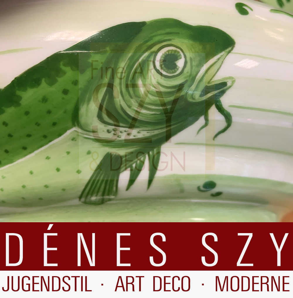 Jugendstil Porzellan Deckelterrine entworfen von Hermann Gradl 1899-1900, aus dem berühmten Fischservice von Nymphenburg, für die Weltausstellung Paris 1900
