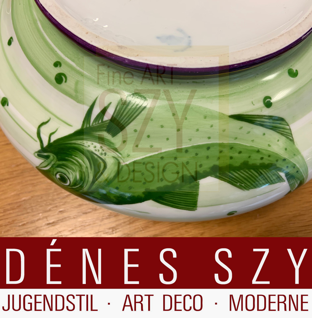 Jugendstil Porzellan Deckelterrine entworfen von Hermann Gradl 1899-1900, aus dem berühmten Fischservice von Nymphenburg, für die Weltausstellung Paris 1900