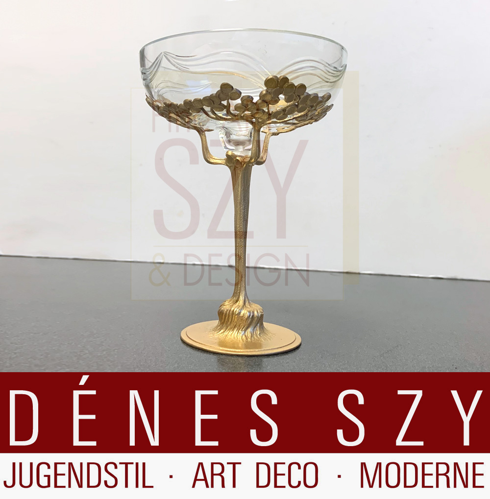 Coppa champagne, bicchiere di champagne, Orivit Art Nouveau peltro, metallo Orivit, colato, dorato, vetro a cammeo, Design ed esecuzione: ORIVIT AG, Colonia Ehrenfeld, Germania intorno al 1904