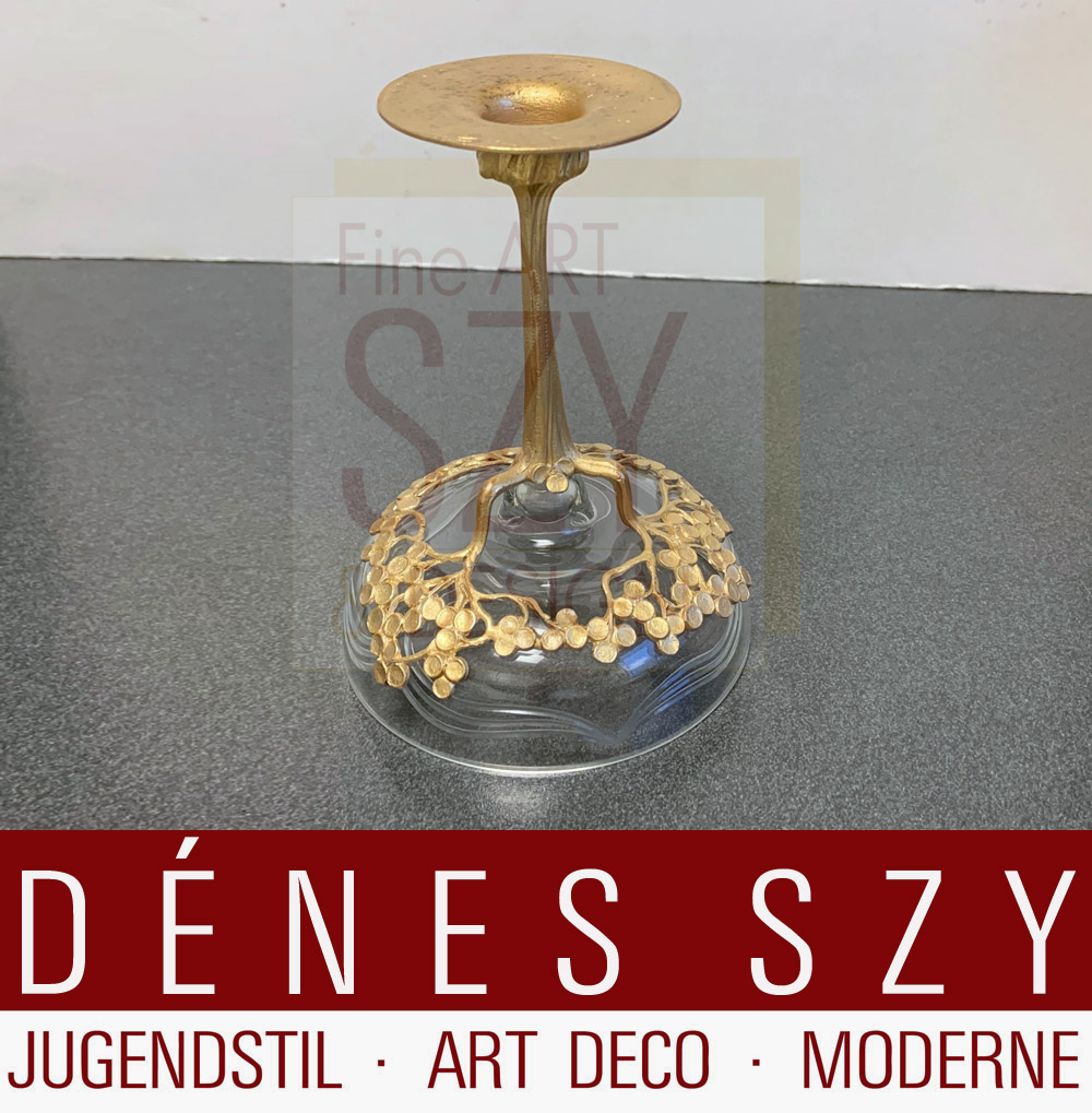 Coppa champagne, bicchiere di champagne, Orivit Art Nouveau peltro, metallo Orivit, colato, dorato, vetro a cammeo, Design ed esecuzione: ORIVIT AG, Colonia Ehrenfeld, Germania intorno al 1904