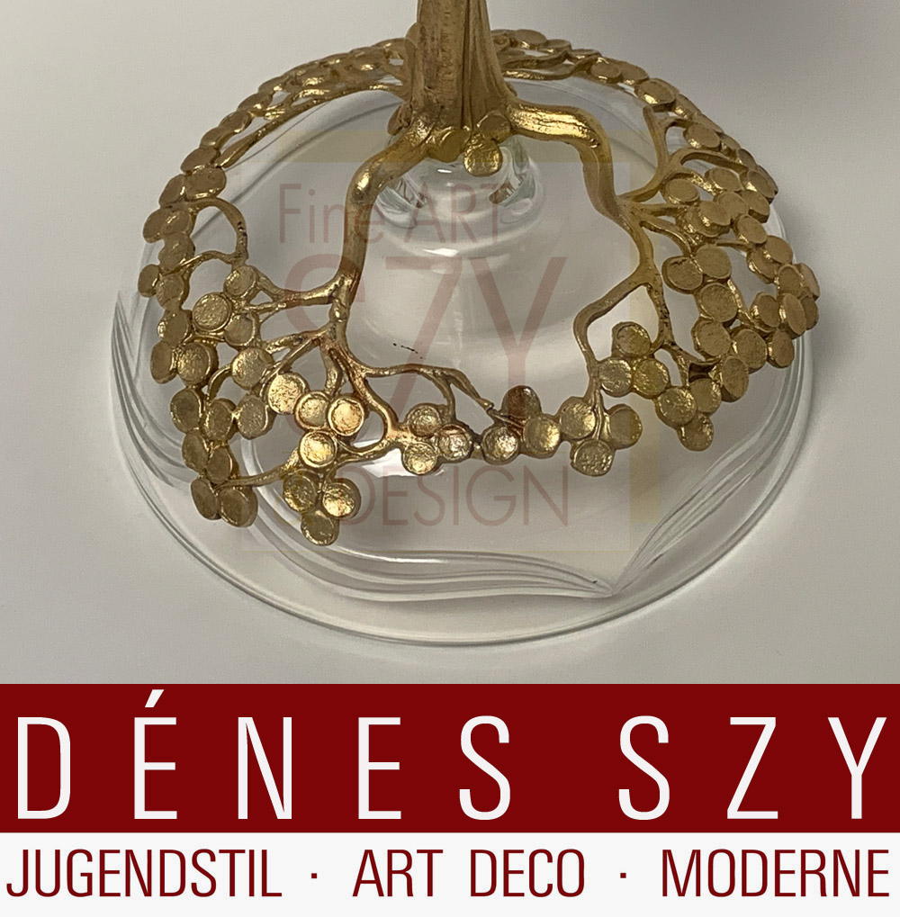 Coppa champagne, bicchiere di champagne, Orivit Art Nouveau peltro, metallo Orivit, colato, dorato, vetro a cammeo, Design ed esecuzione: ORIVIT AG, Colonia Ehrenfeld, Germania intorno al 1904