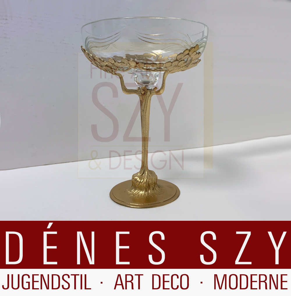 Coppa champagne, bicchiere di champagne, Orivit Art Nouveau peltro, metallo Orivit, colato, dorato, vetro a cammeo, Design ed esecuzione: ORIVIT AG, Colonia Ehrenfeld, Germania intorno al 1904
