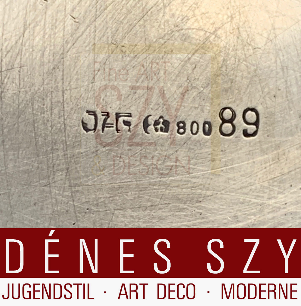 Art Nouveau lattiera e zuccheriera con manici, modelli numeri 88 (latte) e 89 (zucchero), Design ed esecuzione: Orivit AG, Colonia-Ehrenfeld, Germania circa 1904, argento 800