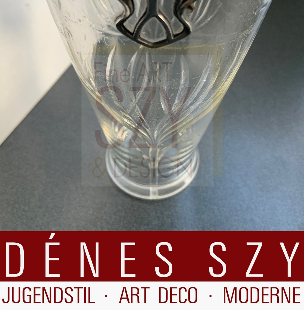 Vaso Art Nouveau a due manici # 2416, ORIVIT vaso Art Nouveau in peltro, Esecuzione: Orivit AG, Coeln-Braunsfeld intorno al 1904, Germania, Metallo Orivit, peltro argentato, cristallo