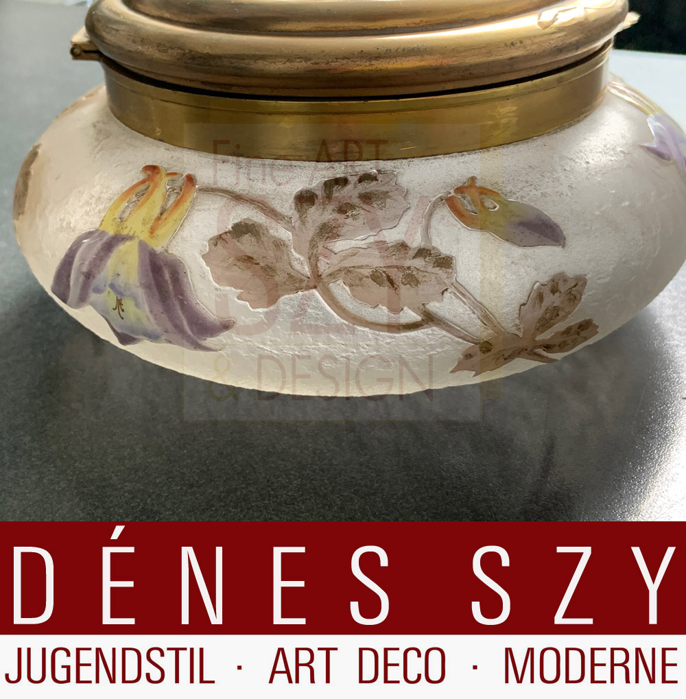 Bomboniera Art Nouveau #2531, con corpo in vetro di Legras & Cie., St. Denis, Francia, ORIVIT AG, Colonia Ehrenfeld, Germania ca. 1904