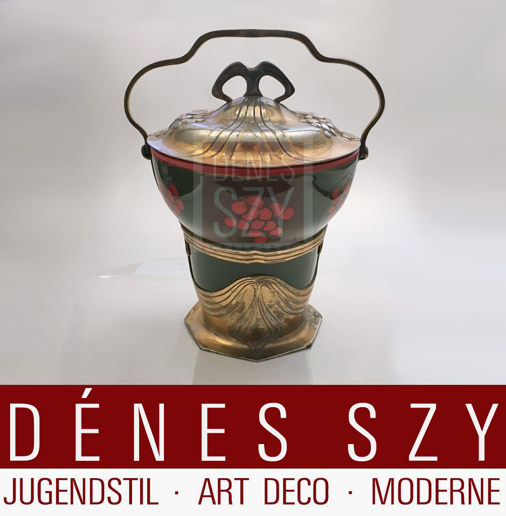 OSIRIS 538 biscottiera ceramica con peltro dorato stile liberty