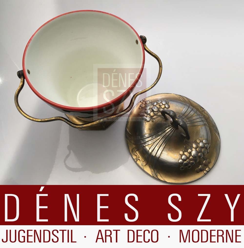 OSIRIS 538 biscottiera ceramica con peltro dorato stile liberty