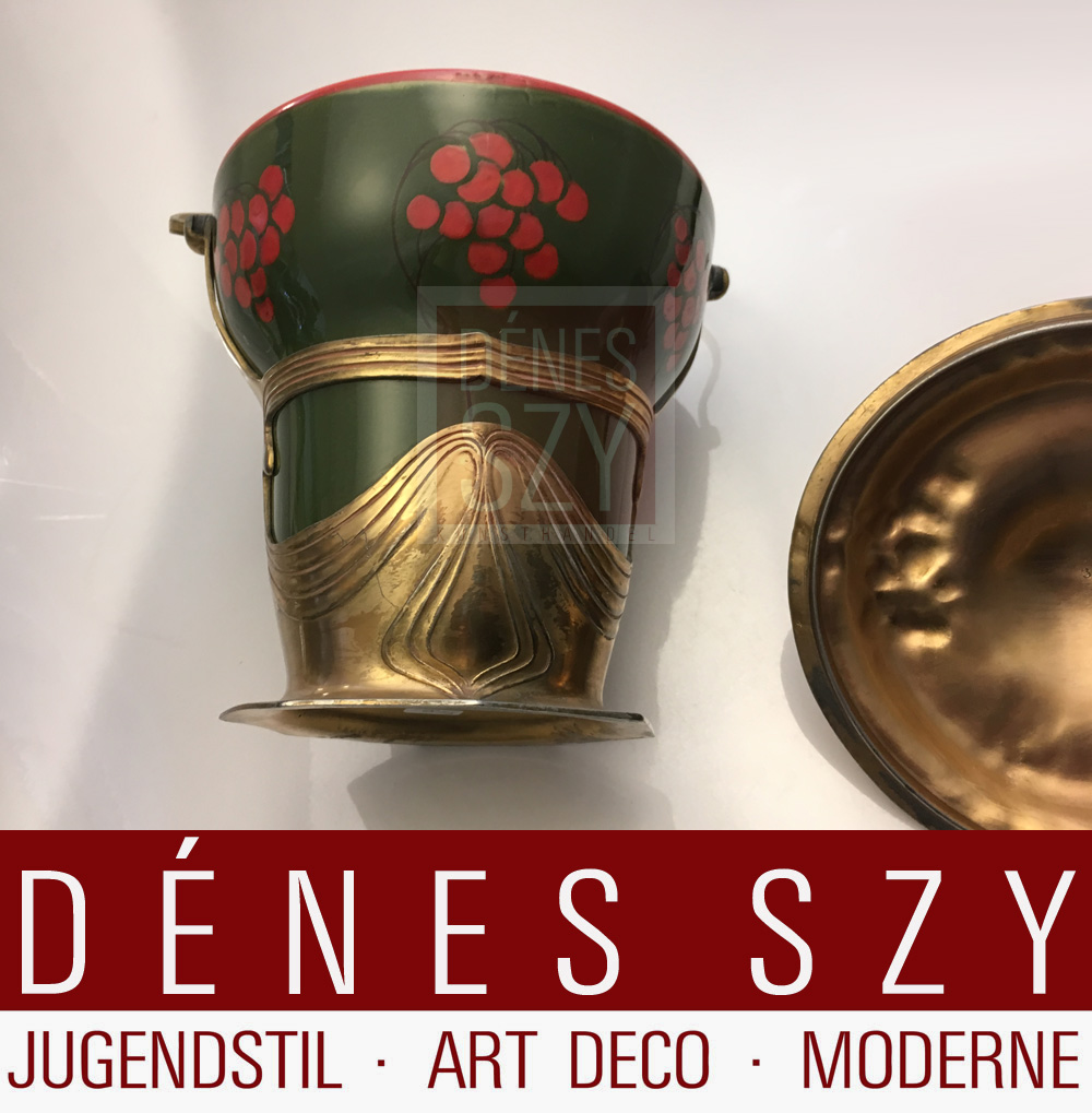 OSIRIS 538 biscottiera ceramica con peltro dorato stile liberty