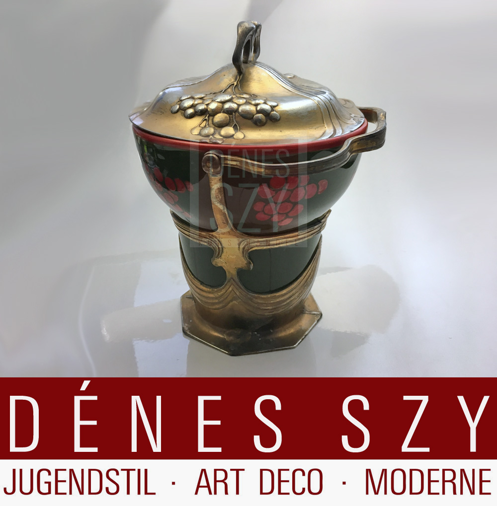 OSIRIS 538 biscottiera ceramica con peltro dorato stile liberty