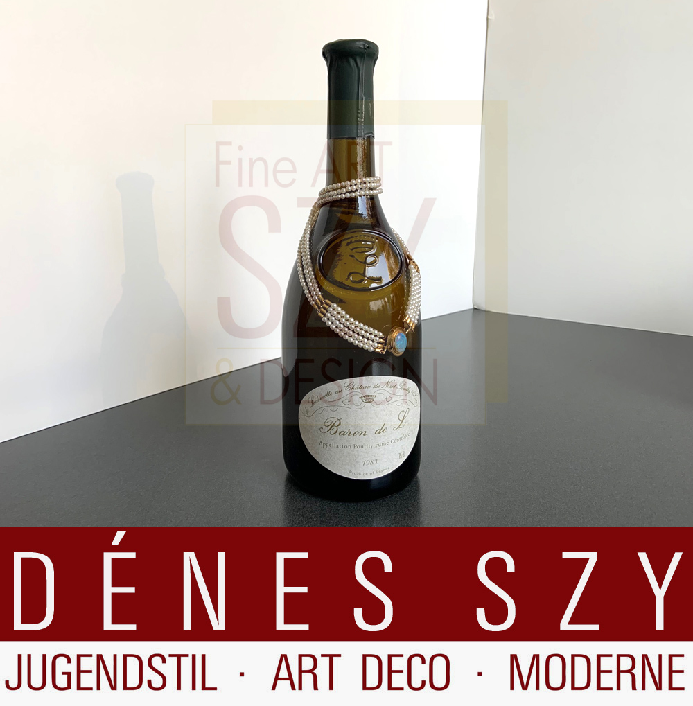 Collana di perle Akoya, oro giallo 18 ct. e opale, Mid-Century modern, in scatola originale, Design ed esecuzione: Gertrud Weber-Vogel, Germania anni '60