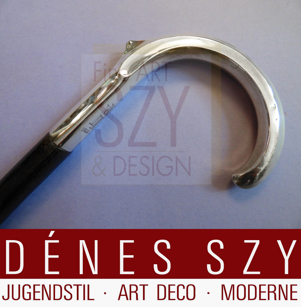 Peter Behrens Rückert Mainz Jugendstil Silber Spazierstock, Flanierstock, Entwurf: Peter Behrens um 1900, Rückert Mainz um 1900, Silber 800 und Bambus