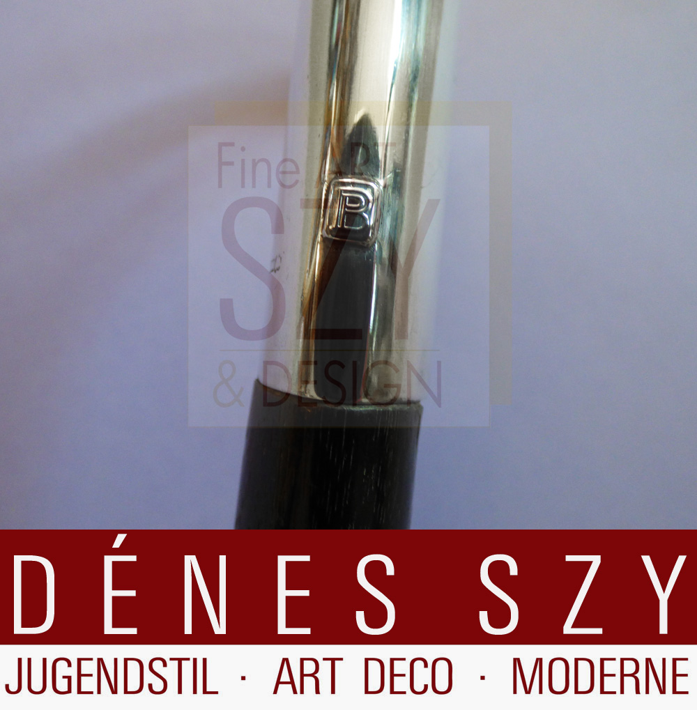 Peter Behrens Rückert Mainz Jugendstil Silber Spazierstock, Flanierstock, Entwurf: Peter Behrens um 1900, Rückert Mainz um 1900, Silber 800 und Bambus