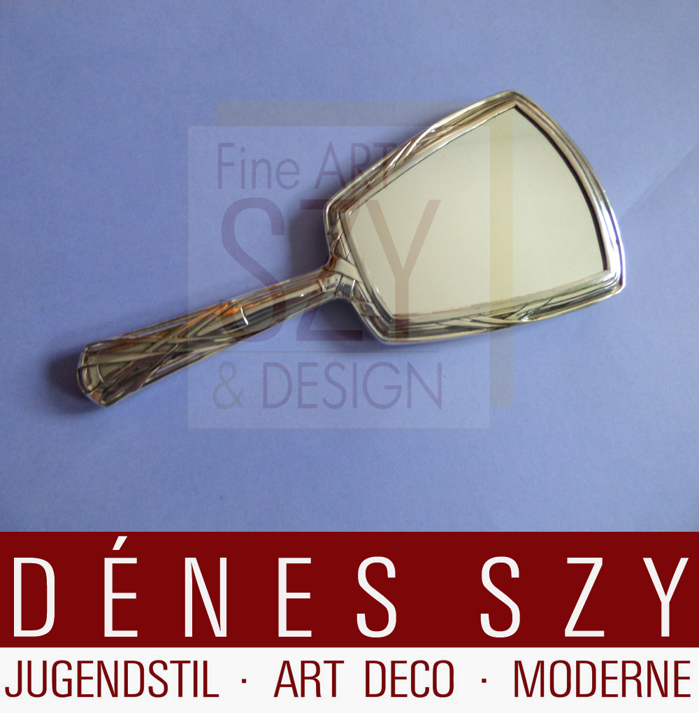 Handspiegel aus einer Toilettengarnitur, Entwurf: Peter Behrens, 1901/02, M. J. Rueckert oder Martin Mayer, Mainz 1902, Silber 800 gegossen, Spiegelglas