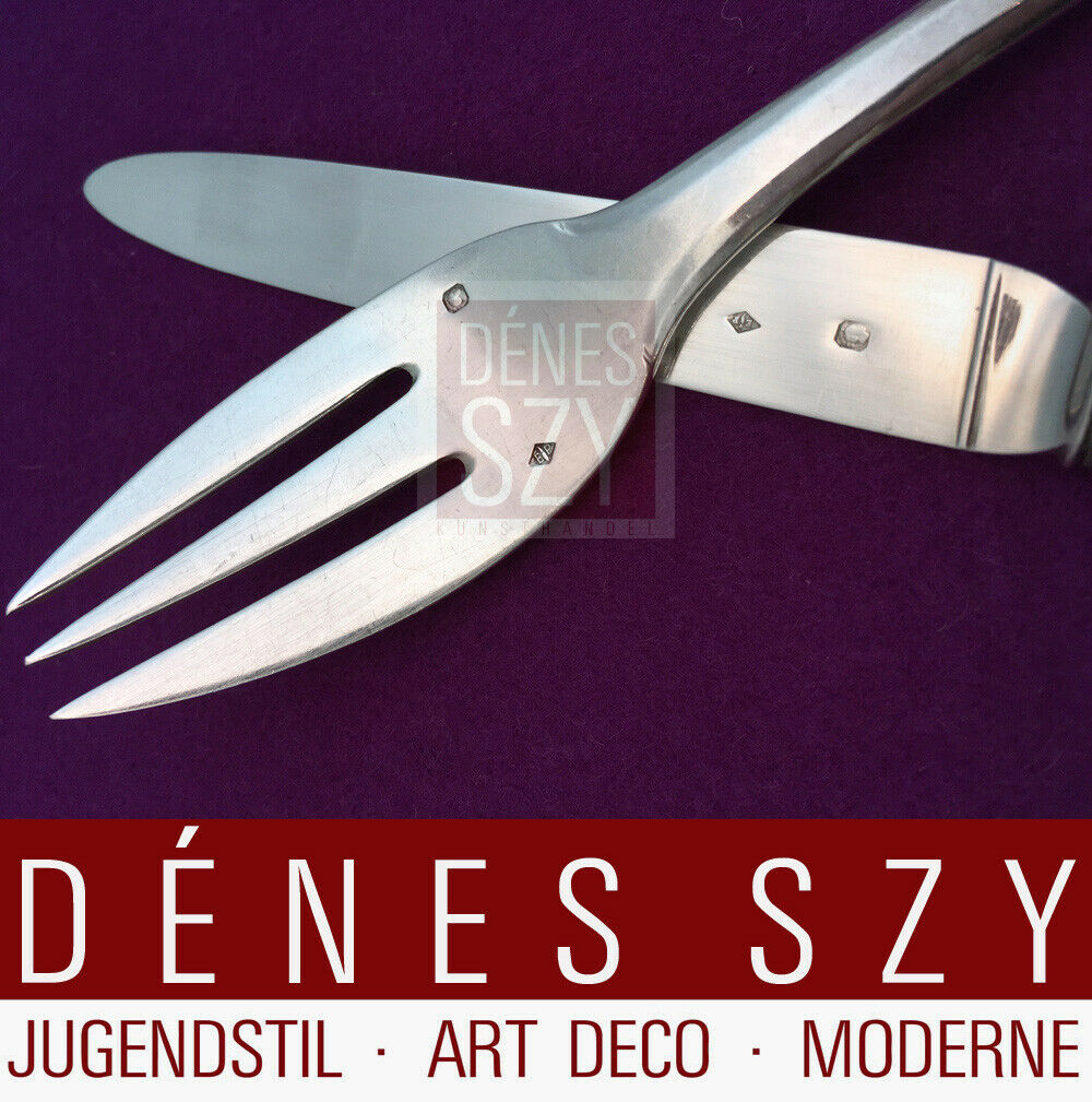 PUIFORCAT Servizio di posate in argento Art Déco modello Dinard, Design: J. E. Puiforcat 1929, Punzato con EP e testa Minerva per argento 950, Contiene 182 pezzi, per un totale di 8.610 g.