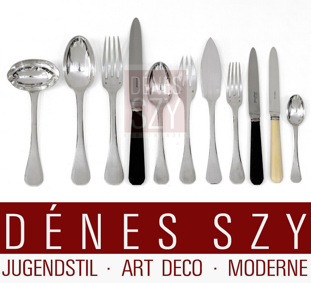 PUIFORCAT ArtPUIFORCAT Servizio di posate in argento Art Déco modello Dinard, Design: J. E. Puiforcat 1929, Punzato con EP e testa Minerva per argento 950, Contiene 182 pezzi, per un totale di 8.610 g. Deco Silber Besteck Set Muster "Dinard", Design: J. E. Puiforcat 1929, Gemarkt mit EP und Minervakopf für Silber 950, Enthält 182 Teile, insgesamt 8.610 g.