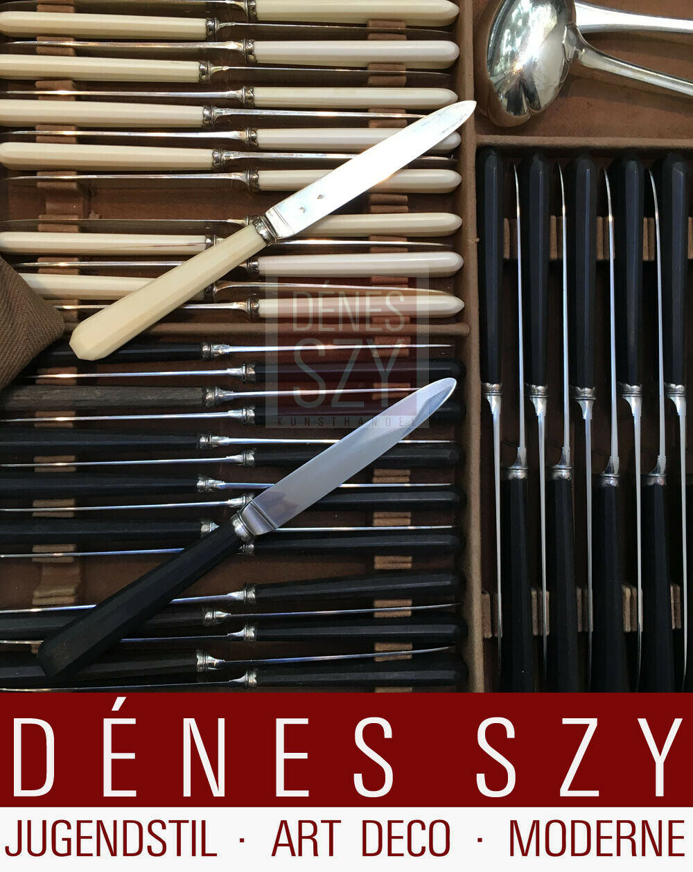 PUIFORCAT Servizio di posate in argento Art Déco modello Dinard, Design: J. E. Puiforcat 1929, Punzato con EP e testa Minerva per argento 950, Contiene 182 pezzi, per un totale di 8.610 g.