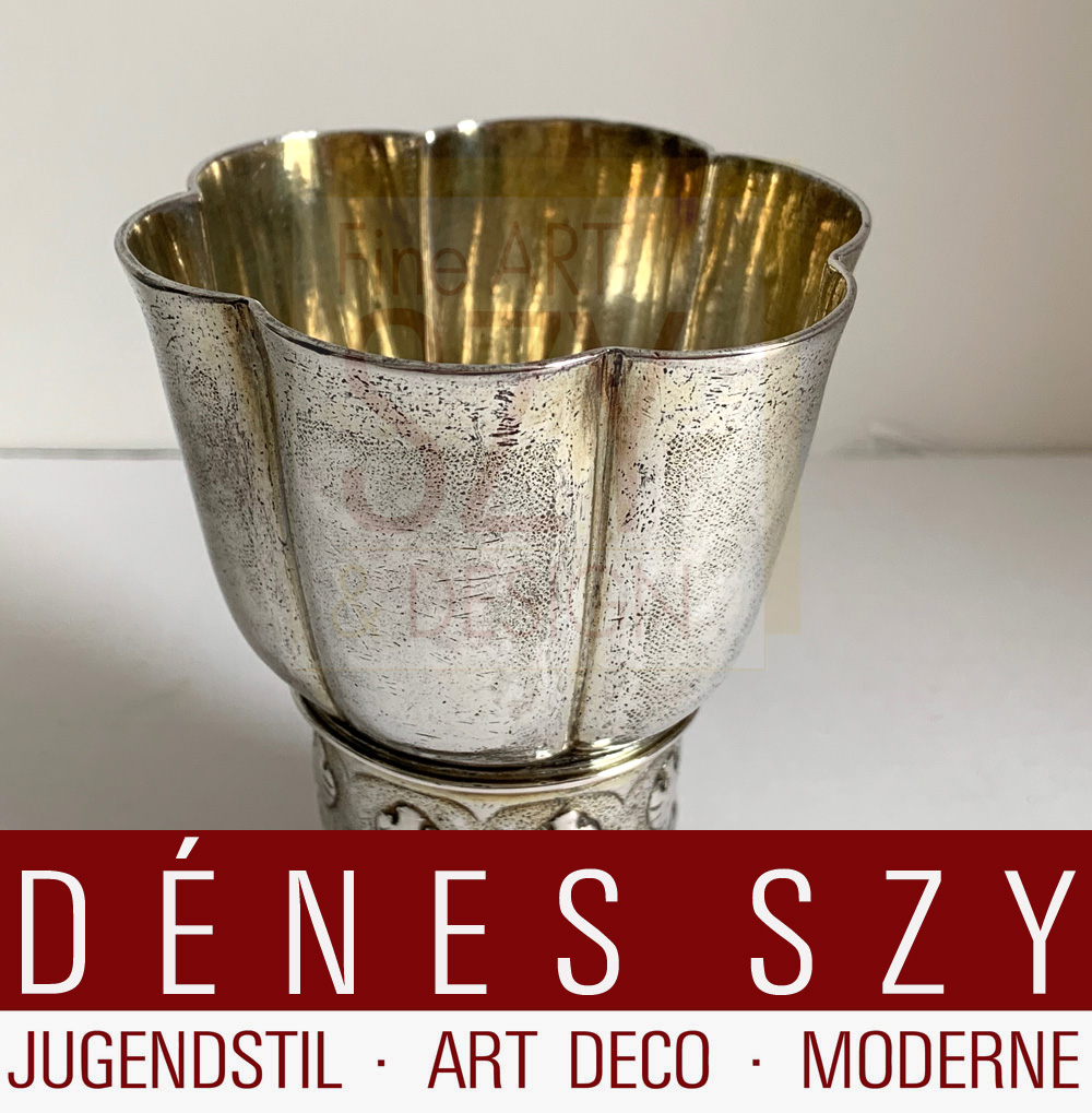 Bicchiere da vino d'argento di Augusta, con delicata doratura a fuoco originale, Marchio dell'arentiere: DF per Daniel Frey, Marchio della città: Augusta 1613-15, Germania