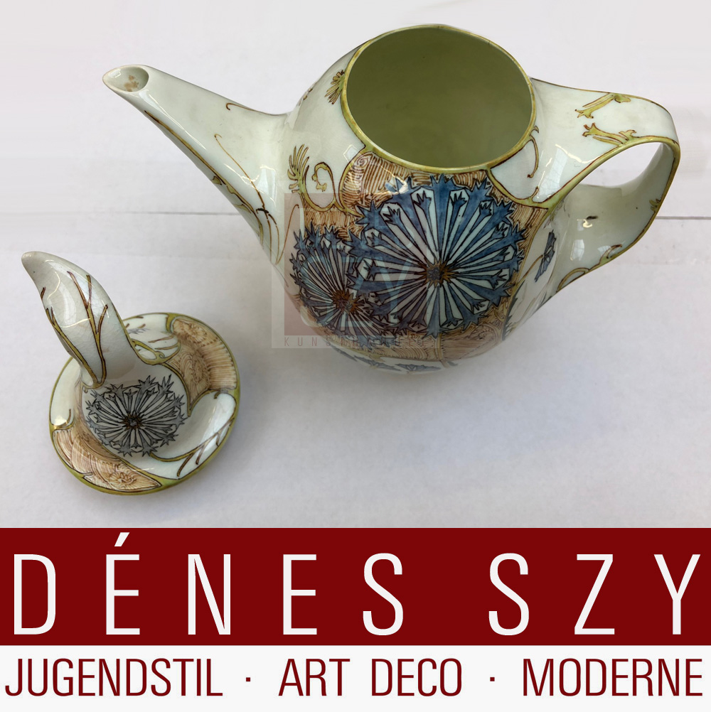 Jugendstil Teekanne Eierschalenporzellan Rozenburg Schellink 1899